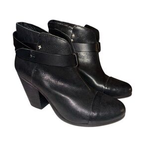 Rag & Bone Harrow Ankle Boots Black Leather Size 37.5 Ankle Strap Booties